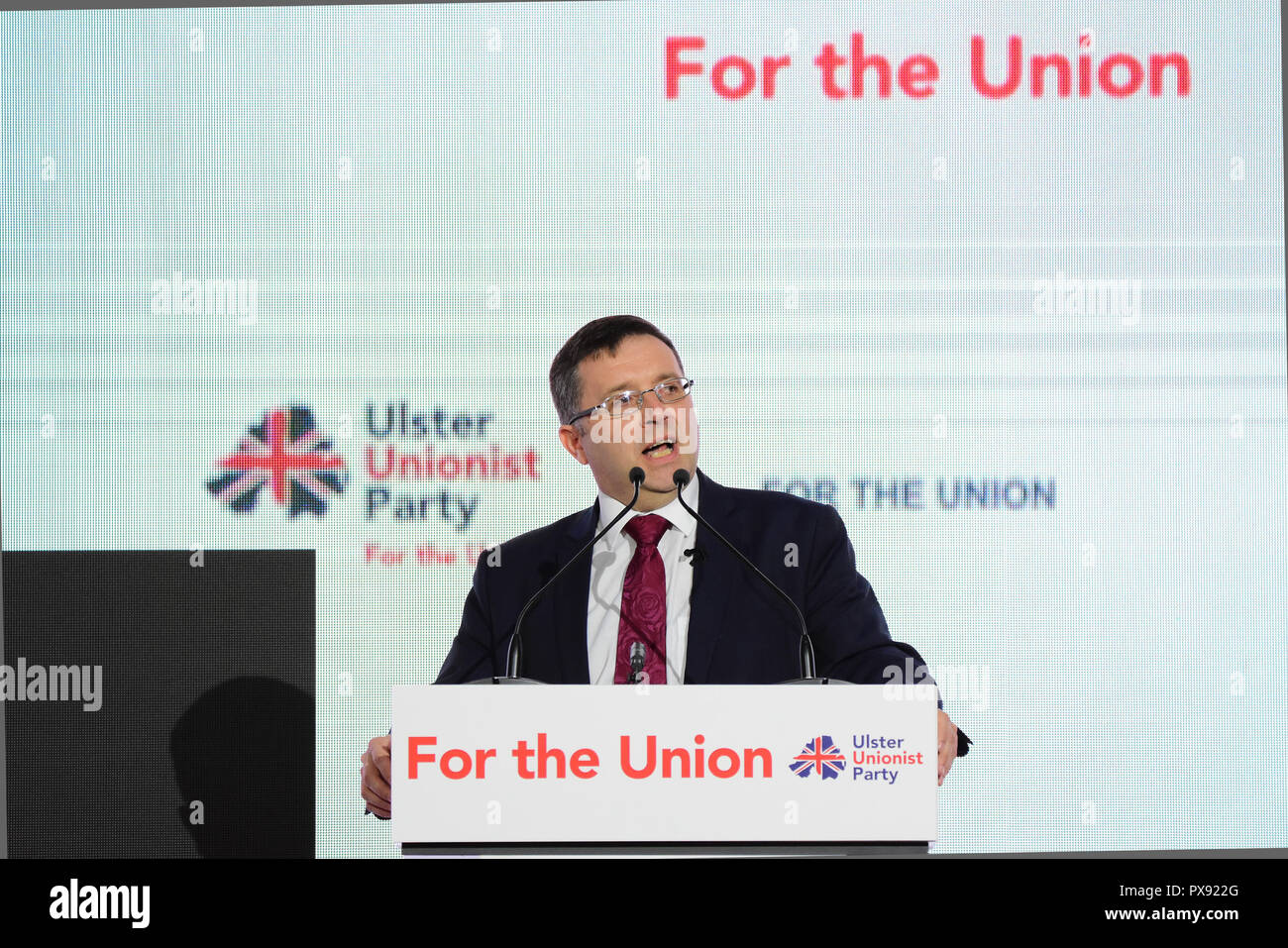 Armagh, UK. 20 octobre 2018. 20 octobre 2018. Le chef du Parti unioniste de l'Ulster Robin Swann deputé au cours de la conférence des parties à Armagh City Hotel. Armagh : UK : 20 Oct 2018 Credit : Mark Winter/Alamy Live News Banque D'Images