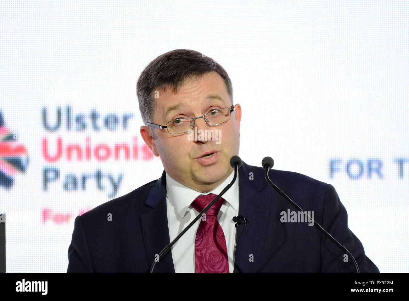 Armagh, UK. 20 octobre 2018. 20 octobre 2018. Le chef du Parti unioniste de l'Ulster Robin Swann deputé au cours de la conférence des parties à Armagh City Hotel. Armagh : UK : 20 Oct 2018 Credit : Mark Winter/Alamy Live News Banque D'Images