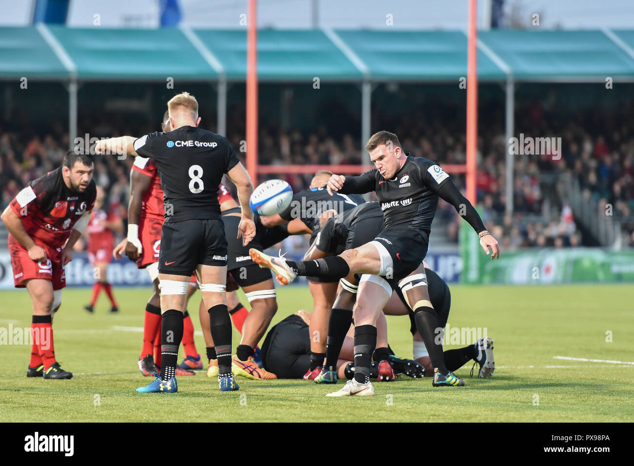 Au cours de la Coupe des Champions d'Europe de Rugby, 2 Ronde, piscine 3 Correspondance entre les Saracens et Lyon à l'Allianz Park le samedi 20 octobre 2018. Londres en Angleterre. (Usage éditorial uniquement, licence requise pour un usage commercial. Aucune utilisation de pari, de jeux ou d'un seul club/ligue/dvd publications.) Banque D'Images