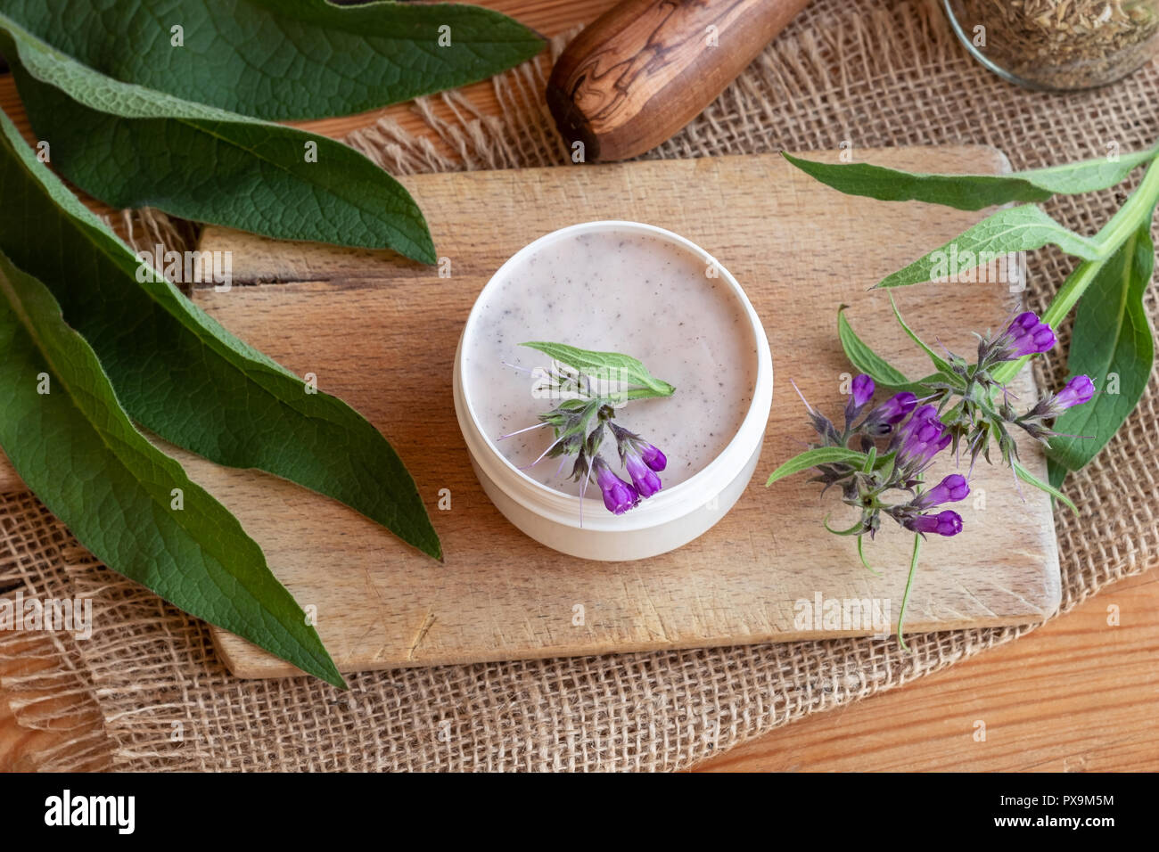 Un pot de pommade racine de consoude fait maison avec des produits frais  Symphytum officinale Plante Photo Stock - Alamy