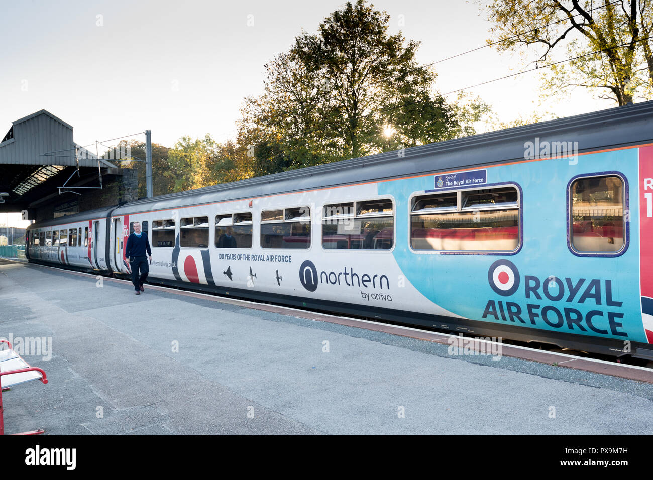 100 ans de la Royal Air Force en train à la station de Oxenholme Banque D'Images