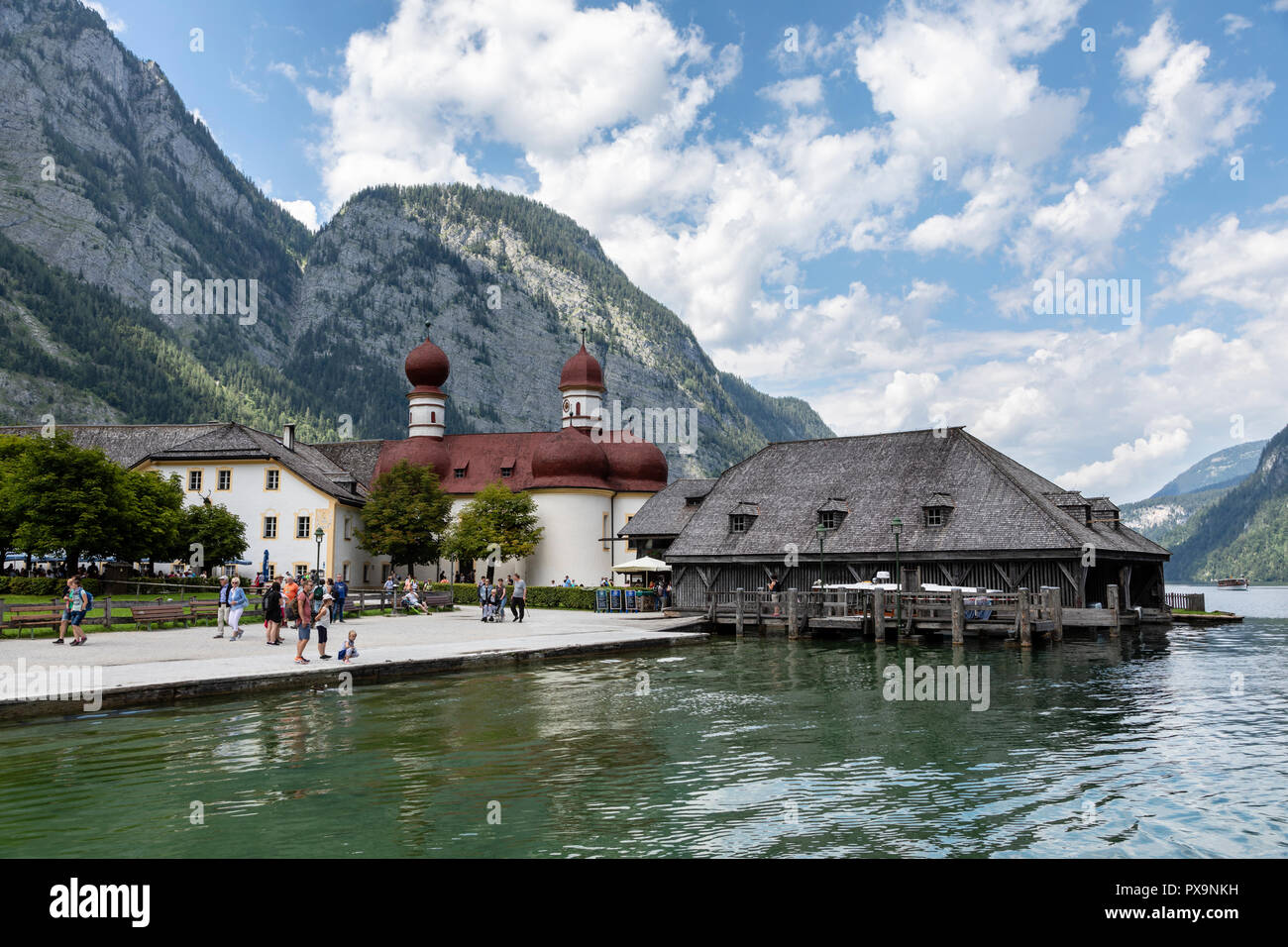 Église de Saint-Barthélemy, Königssee, le parc national de Berchtesgaden, en Bavière, Allemagne Banque D'Images