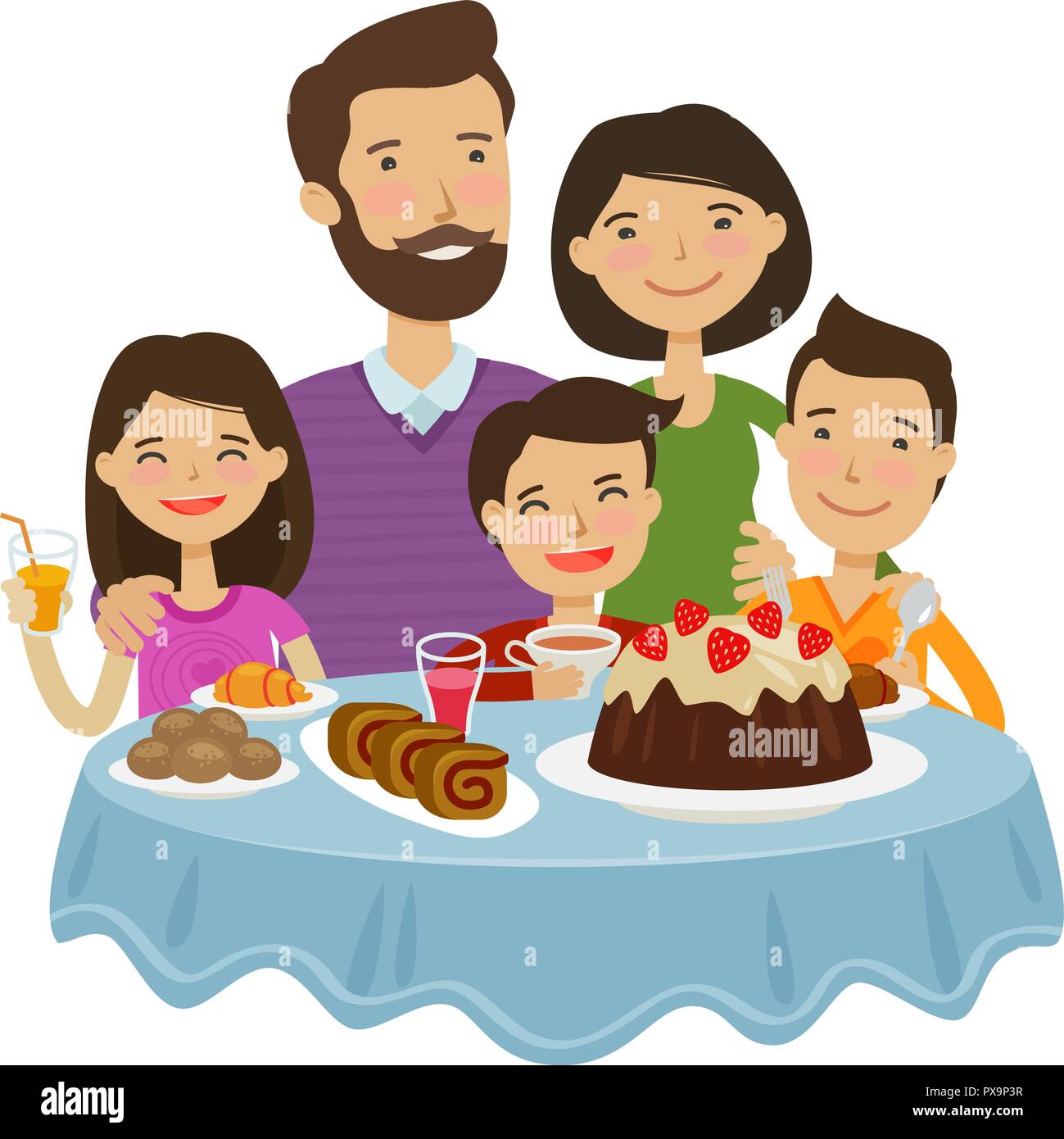 Famille heureuse fête. Maison de concept. Cartoon vector illustration Illustration de Vecteur