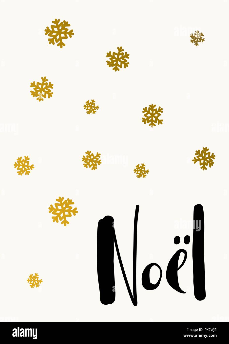 Conception de Noël avec des flocons d'or et du texte en noir Noel sur fond blanc. Carte de voeux moderne et créative, les médias sociaux poster, poster desig Illustration de Vecteur