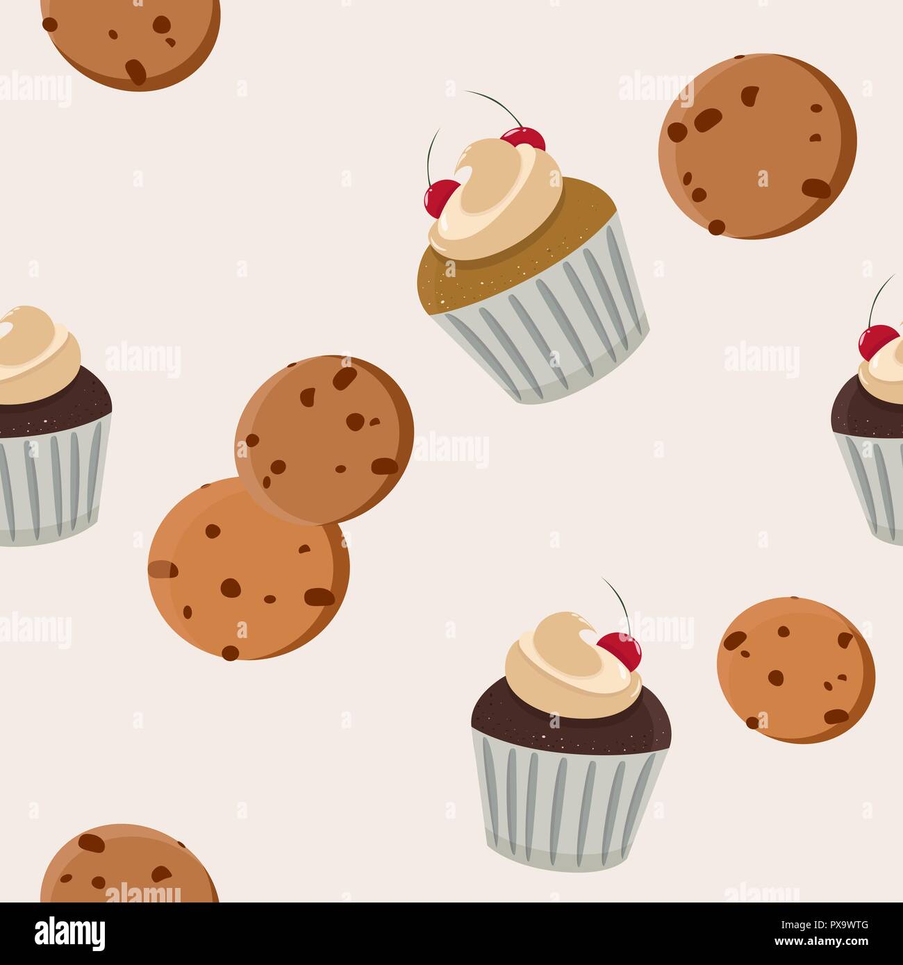Cookies et vecteur modèle transparente cupcake. Seamless background muffin. Illustration de Vecteur