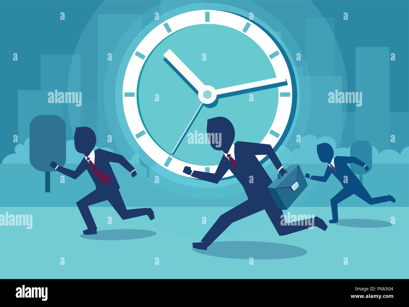 Conception du businessman running in rush tout en vue de l'adjudication avec arrière-plan sur l'horloge Illustration de Vecteur