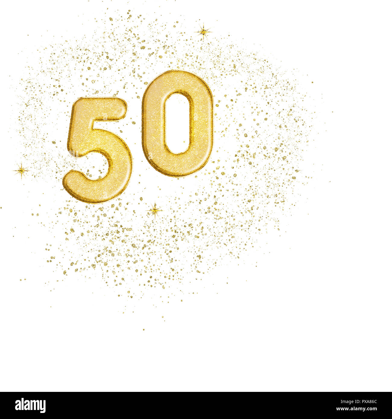 Nombre d'or 50 cinquante isolé sur fond blanc. Idéal cinquantième anniversaire de mariage ou anniversaire. La bonne française. Banque D'Images