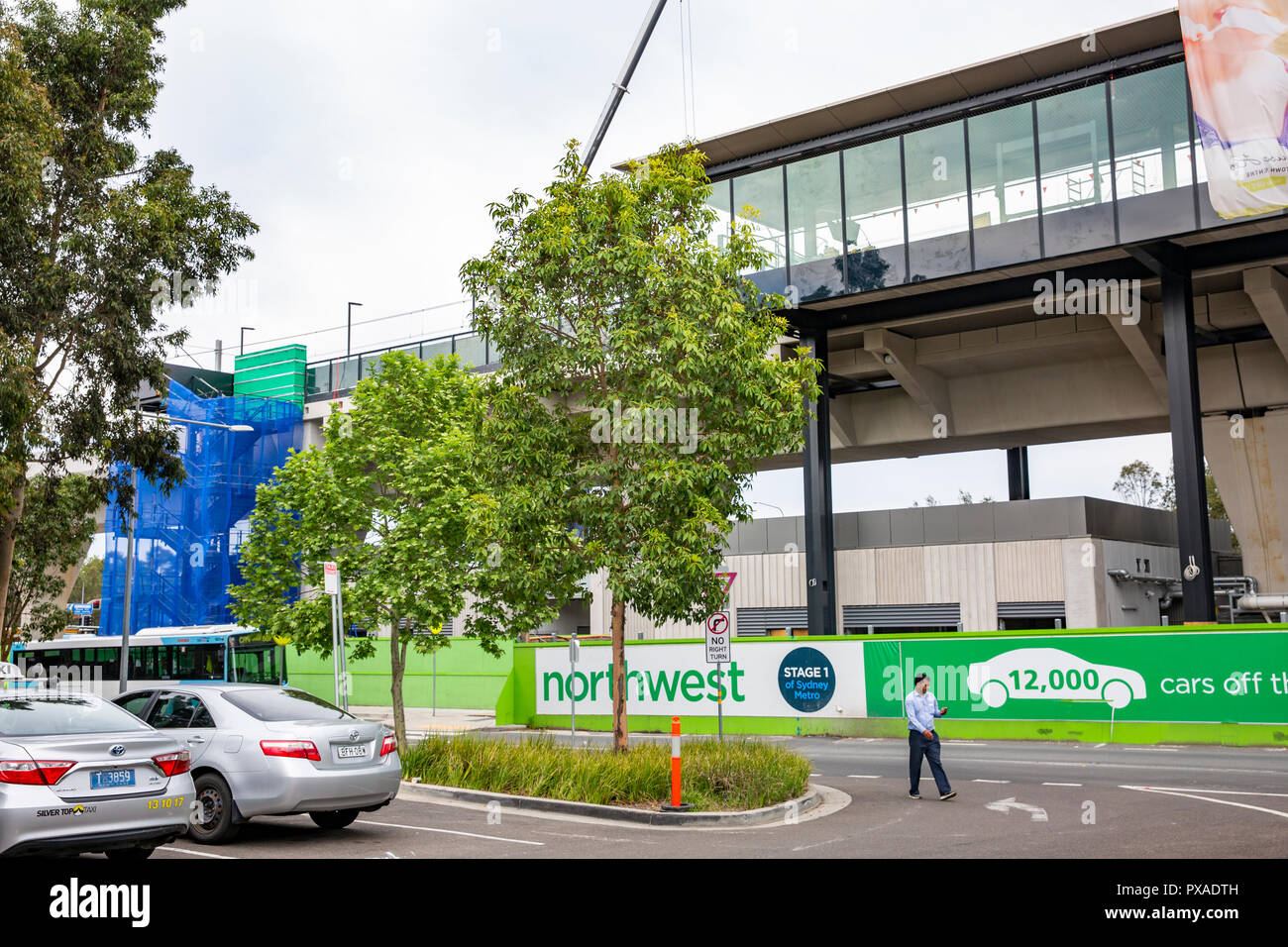 La construction de la plus grande du projet de transport public le métro de Sydney avec le travail progresse dans Rouse Hill,Sydney, Australie Banque D'Images