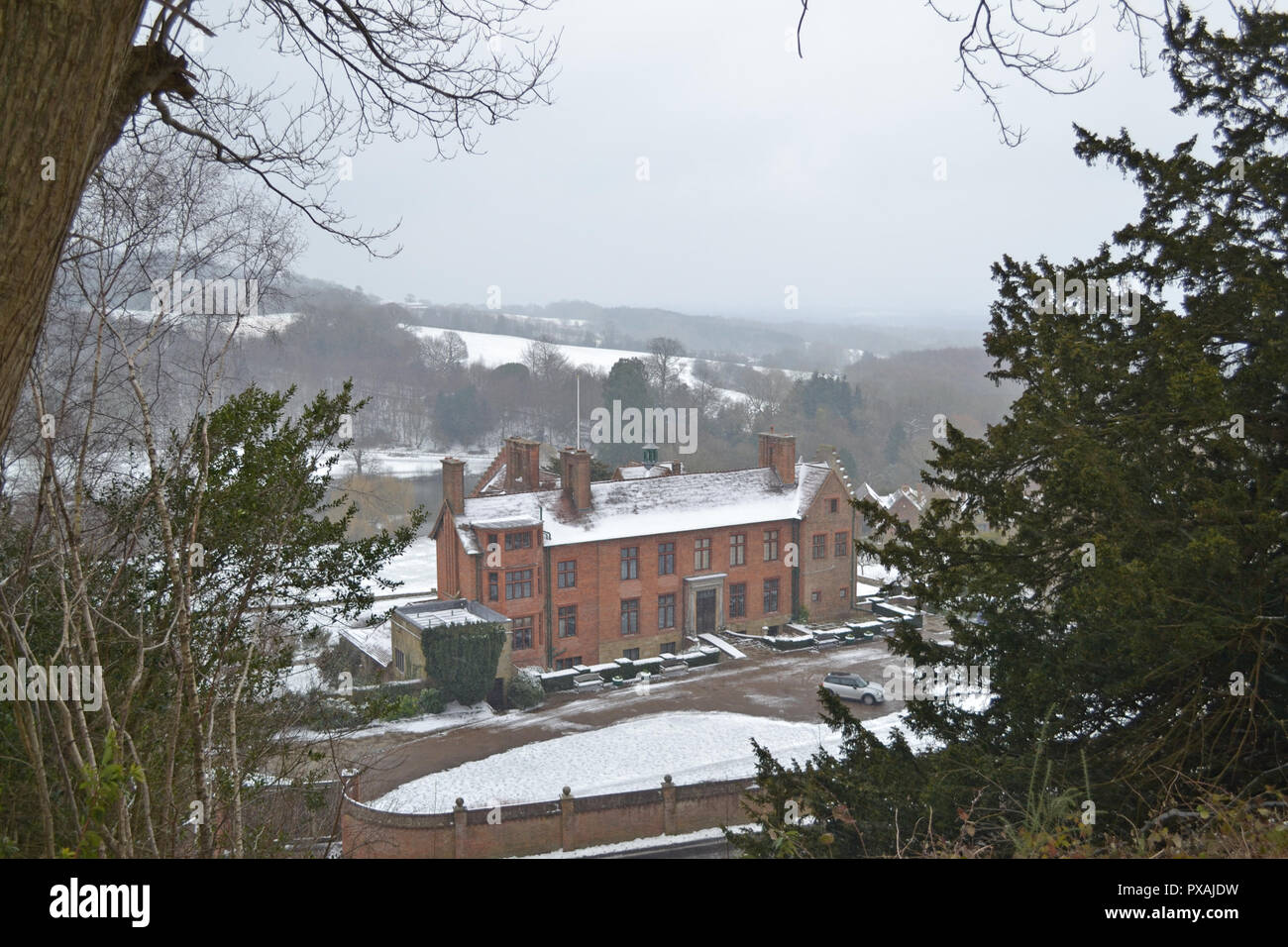 Chartwell, Winston Churchill's home, vu de la colline de navigateurs, chemin boucle mars 2018. Opinions de l'au-delà de Weald Kent Banque D'Images