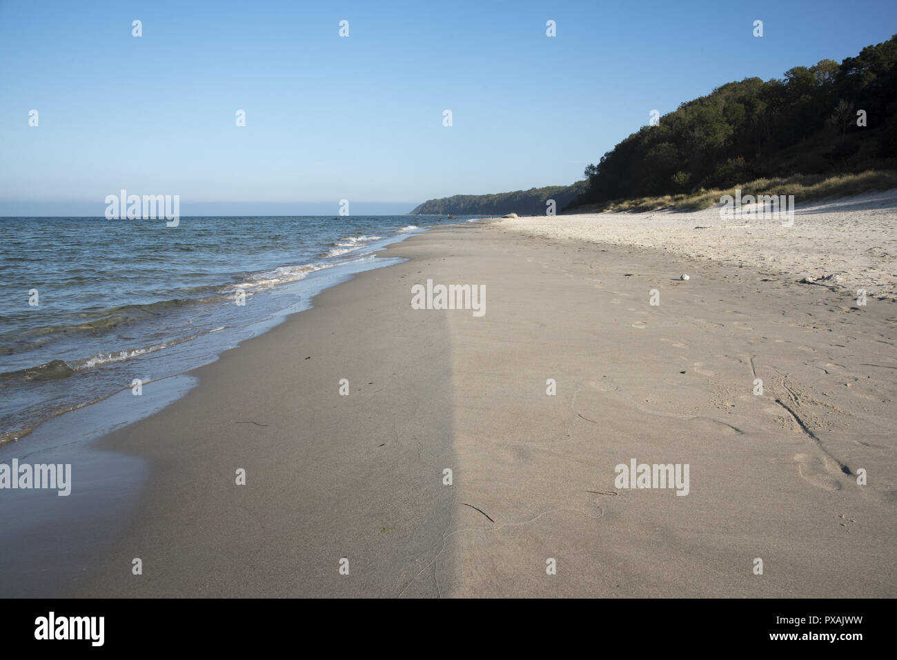 Un sable appelé Nordstrand en face d'une côte escarpée mène de l'ouest à l'Gellort appelé extrême nord de l'île de Rügen en Allemagne. Banque D'Images
