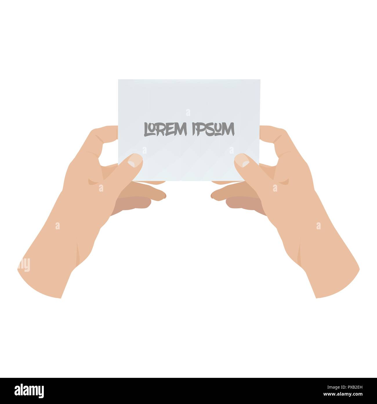 Mains tenant feuille de papier vierge. Des mains avec une carte vide blanc. Illustration de Vecteur