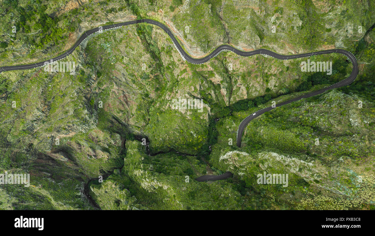 Vue de dessus de bourdon replié sur la route de la montagne Paul do Mar, l'île de Madère, Portugal Banque D'Images