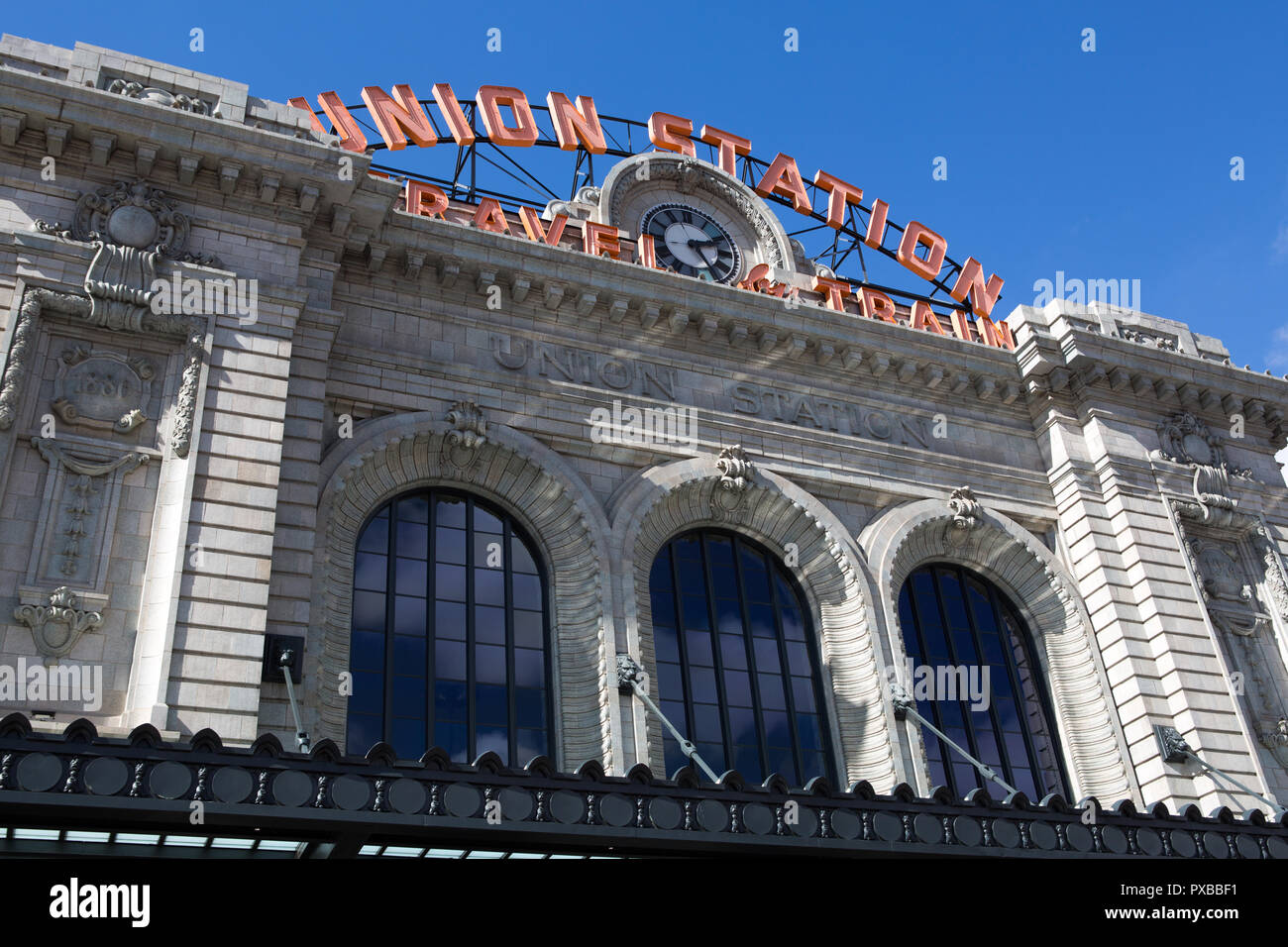 L'open air train hall et le quartier historique de la gare Union terminal, 2014, Denver, Colorado Banque D'Images