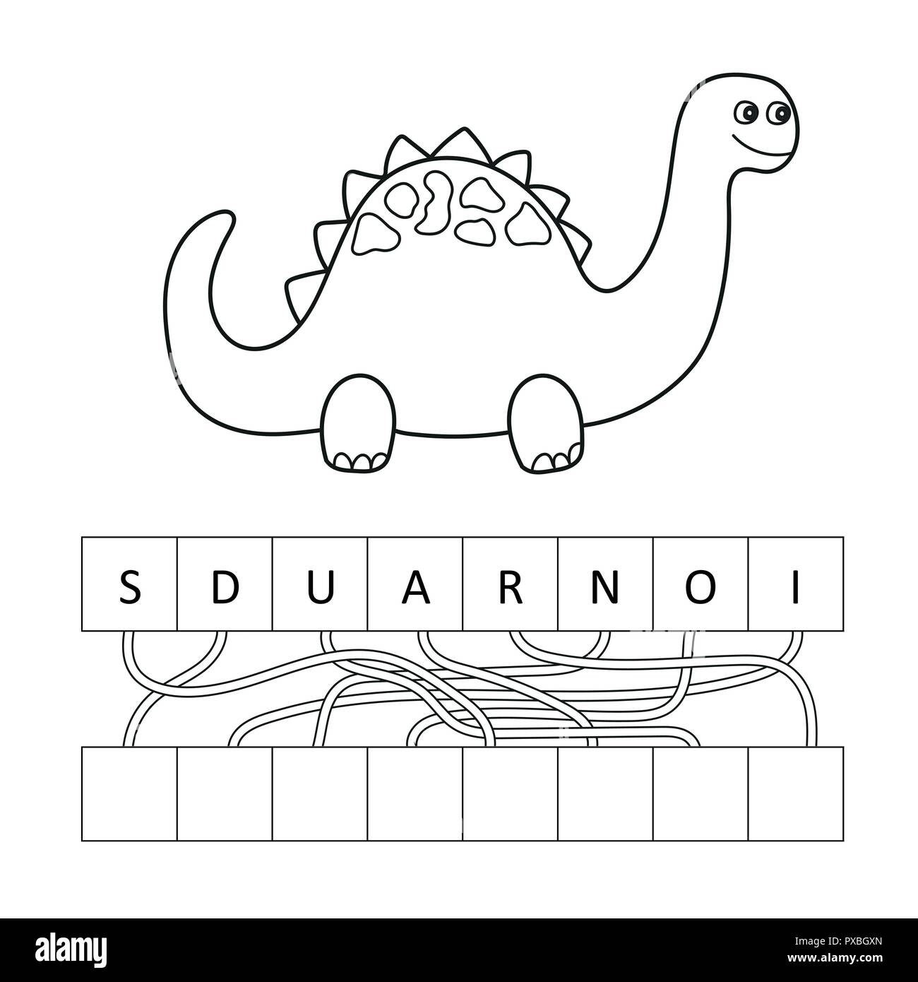 Vector illustration of cute cartoon caractère dinosaure pour les enfants, coloriage Illustration de Vecteur