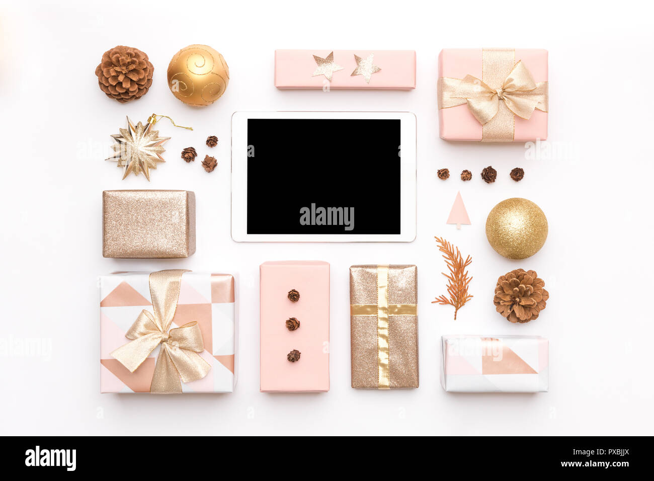 Achats en ligne, vente de Noël Concept. Boxing Day Sale Arrière-plan. Banque D'Images