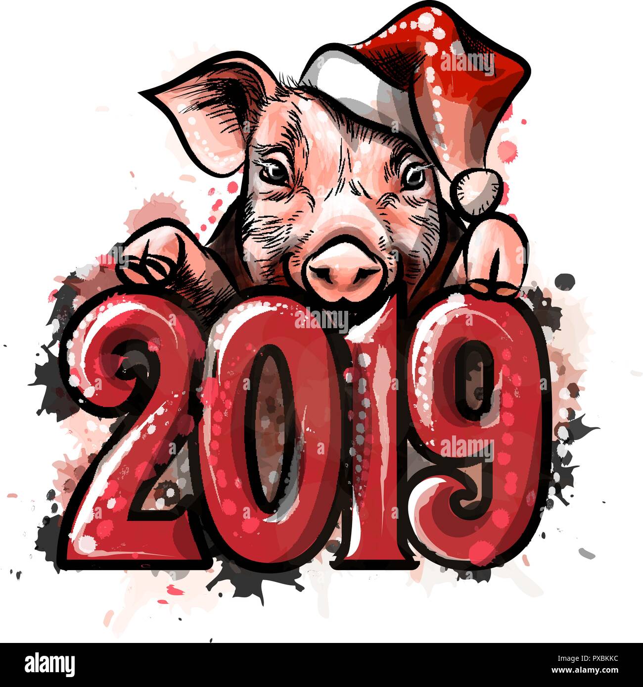 Signe du Zodiaque chinois de l'année Cochon, heureux nouvel an chinois 2019 année du cochon Illustration de Vecteur