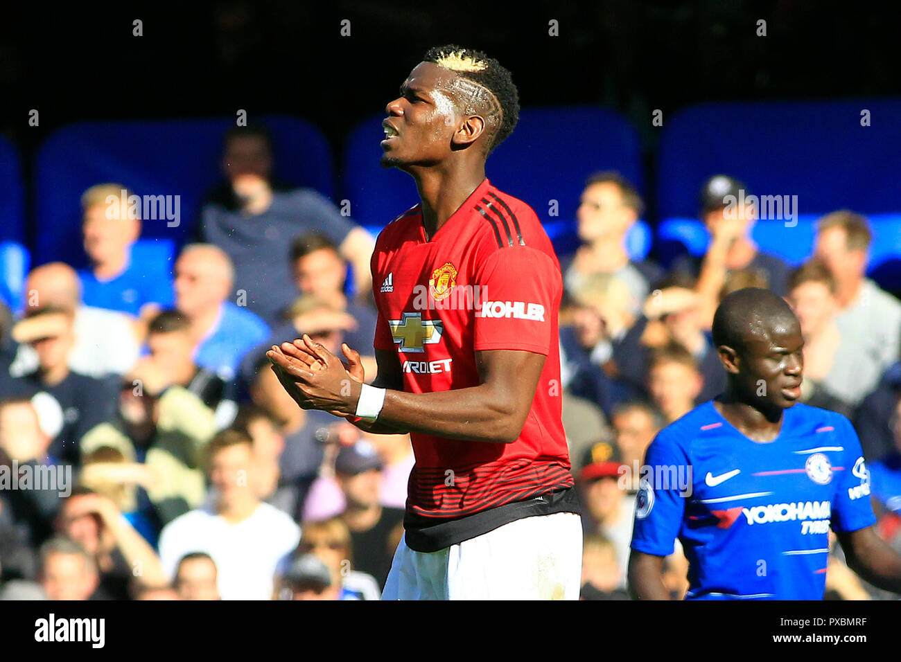 Londres, Royaume-Uni. 20 Oct, 2018. Paul Pogba de Manchester United. Premier League, Chelsea v Manchester United à Stamford Bridge à Londres le samedi 20 octobre 2018. Cette image ne peut être utilisé qu'à des fins rédactionnelles. Usage éditorial uniquement, licence requise pour un usage commercial. Aucune utilisation de pari, de jeux ou d'un seul club/ligue/dvd publications. pic par Steffan Bowen/ Crédit : Andrew Orchard la photographie de sport/Alamy Live News Banque D'Images