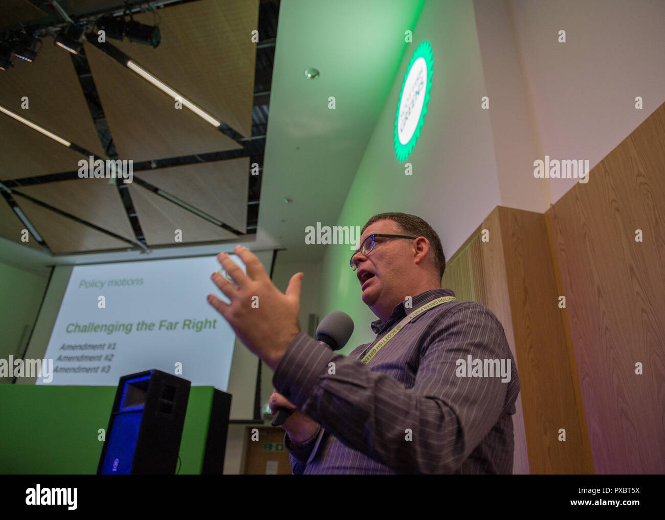 Glasgow, Ecosse, Royaume-Uni. 20 Oct, 2018. Conférence nationale du Parti Vert écossais en 2018. Résolutions et vote qui aura lieu lors de la conférence. Crédit : Colin Fisher/Alamy Live News Banque D'Images