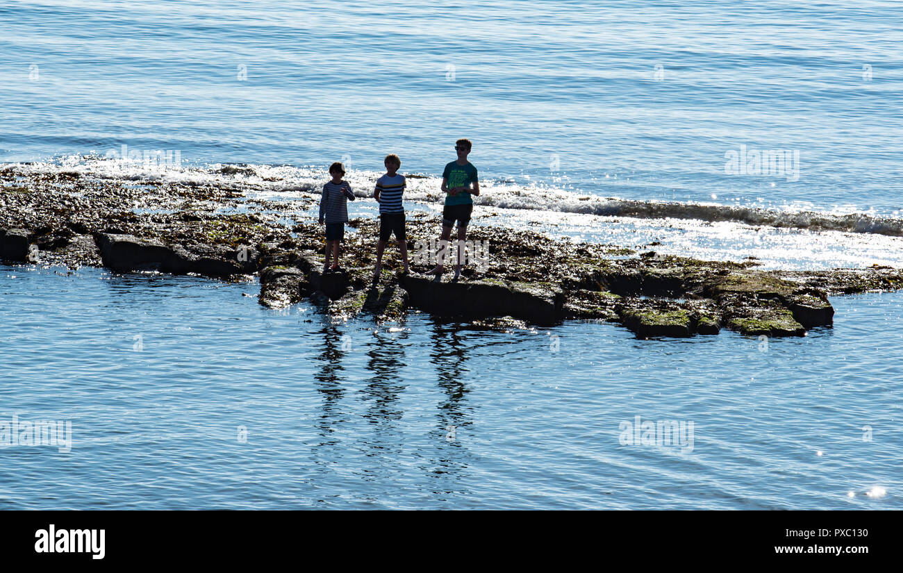 Lyme Regis, dans le Dorset, UK. 21 octobre 2018. Météo France : Les gens de la pagaie dans la mer pure en temps exceptionnellement doux comme la station balnéaire de Lyme Regis jouit de week-end chaud soleil. Credit : Celia McMahon/Alamy Live News Banque D'Images