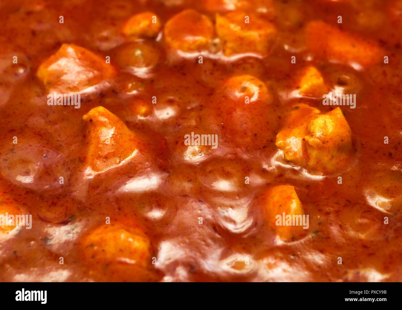 Tikka Masala, curry sauce, poulet et macro close up Banque D'Images