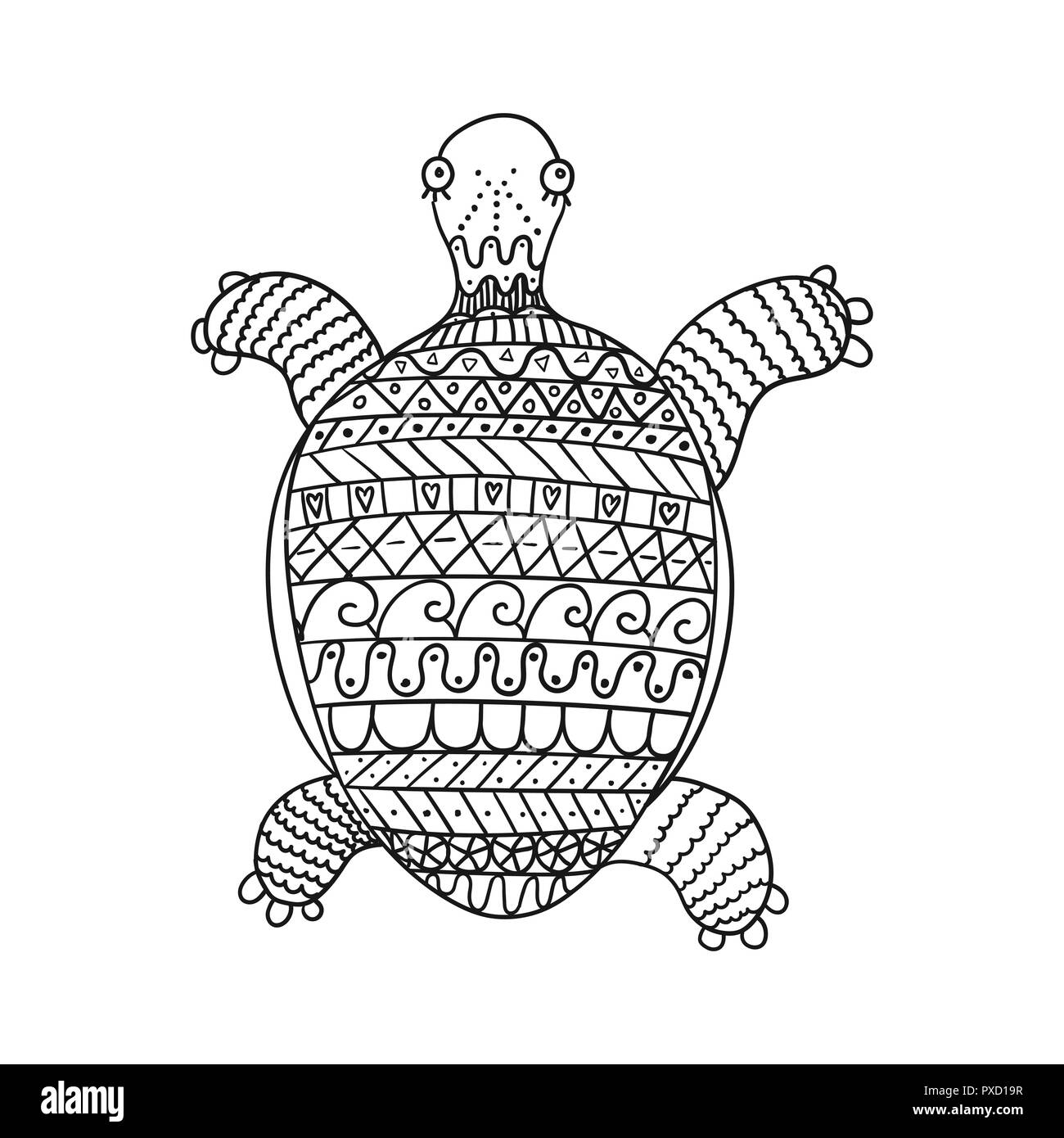 Tortue stylisée isolé sur fond blanc. Ornementales Freehand turtle pour enfants à colorier. Illustration de Vecteur
