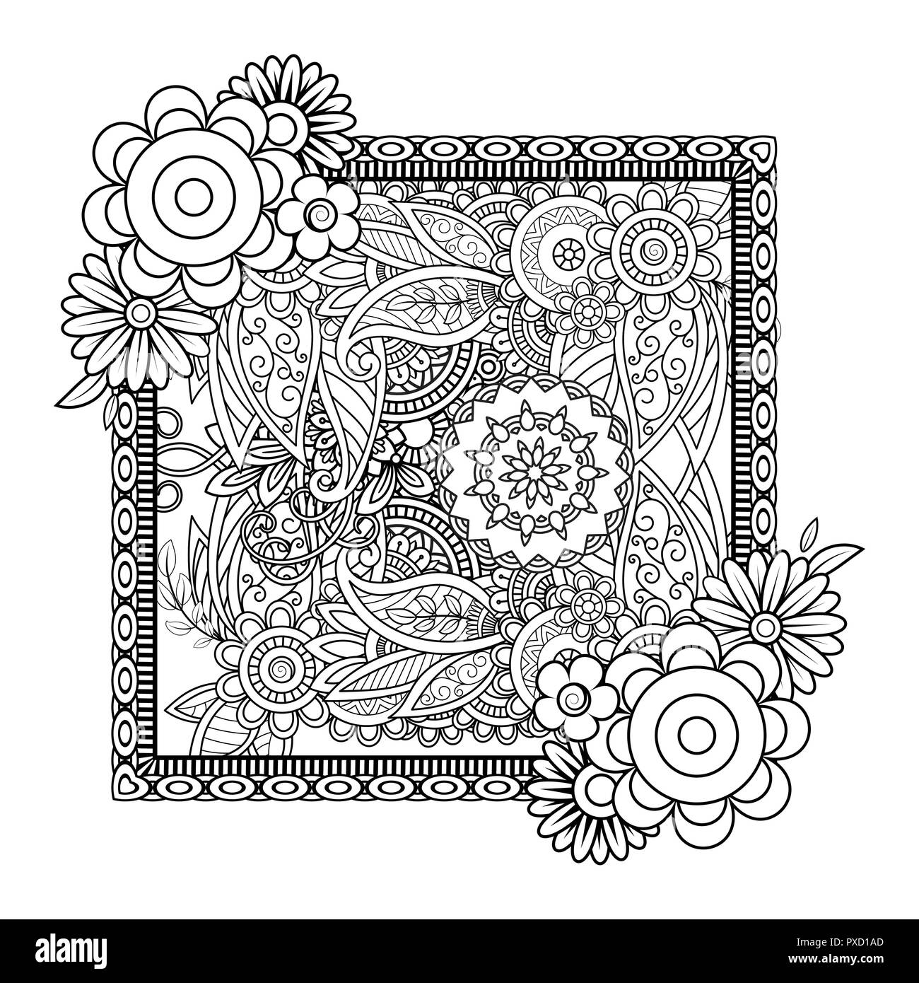 Des profils coloriage avec motif fleurs. Doodle noir et blanc guirlande. Floral mandala. Vector illustration art ligne Bouquet isolé sur fond blanc. Illustration de Vecteur Des profils coloriage avec motif fleurs. Doodle noir et blanc guirlande. Floral mandala. Vector illustration art ligne Bouquet isolé sur fond blanc. Illustration de Vecteur
