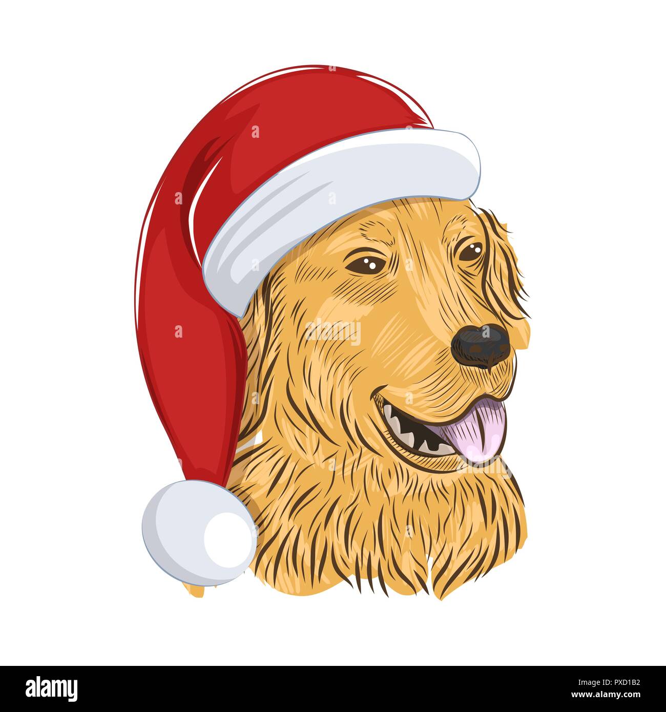 Golden Retriever porte chapeau de Noël. Maison de vacances chien isolé sur fond blanc. Illustration de Vecteur