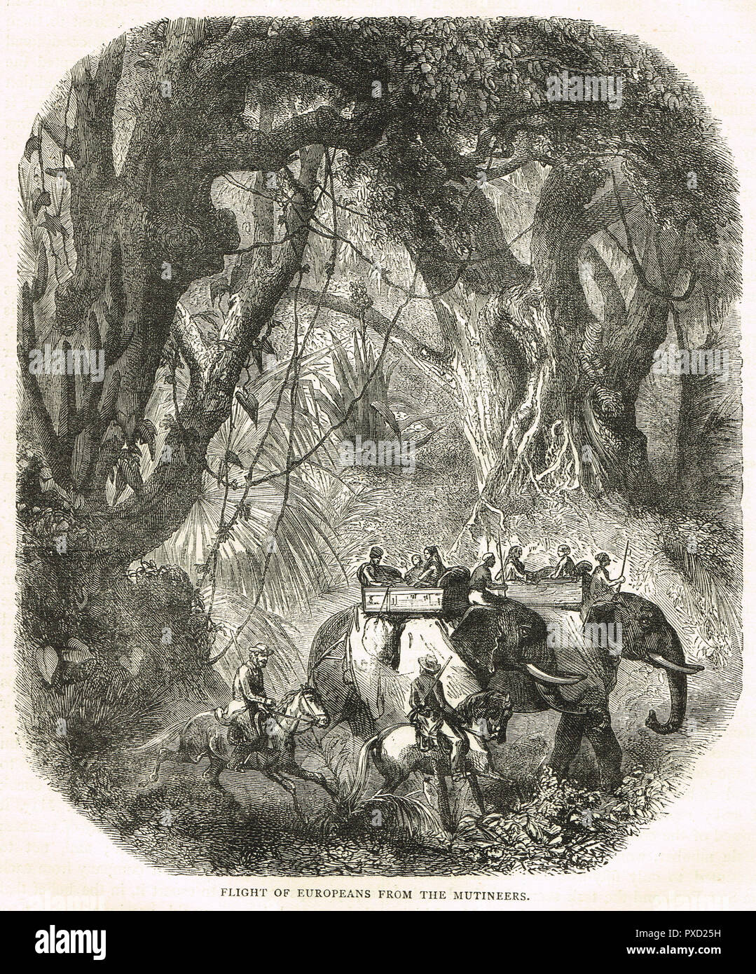 Vol d'Européens de mutins, lors de la rébellion indienne de 1857 Banque D'Images