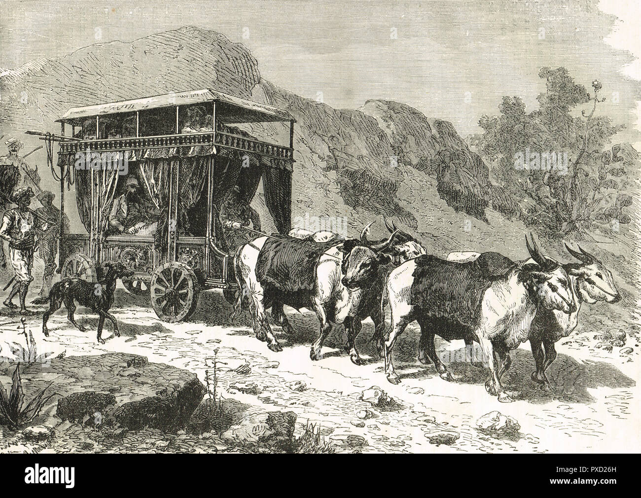 Un Chopaya ou hindoue, chariot de déplacement, les bovins provenant de l'Inde voyage transport, 19e siècle Banque D'Images