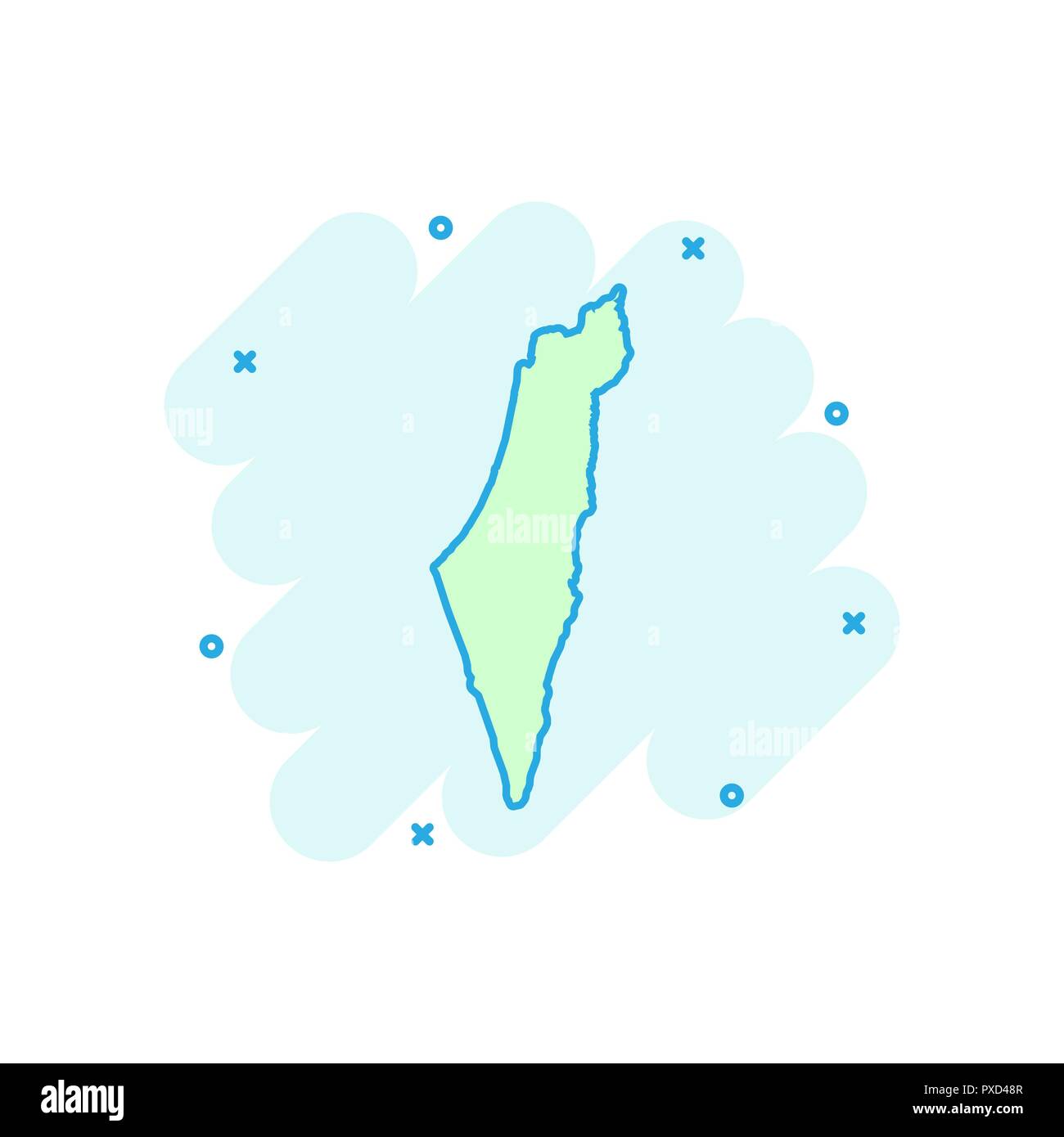 Vector cartoon Israël d'une icône dans le style comique. Israël signe illustration pictogramme. La cartographie du site business effet splash concept. Illustration de Vecteur
