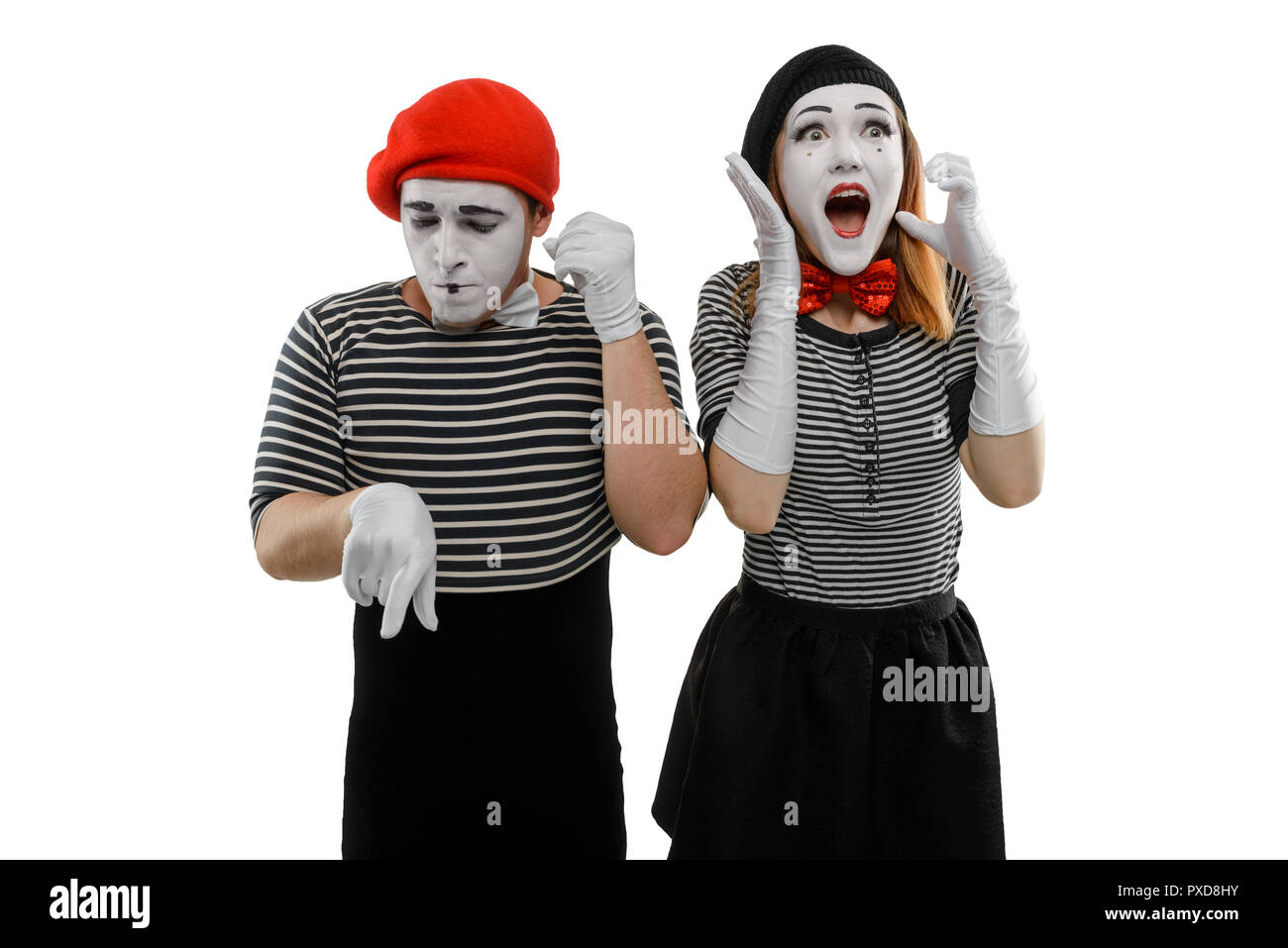 Mimes à parler au téléphone Banque D'Images
