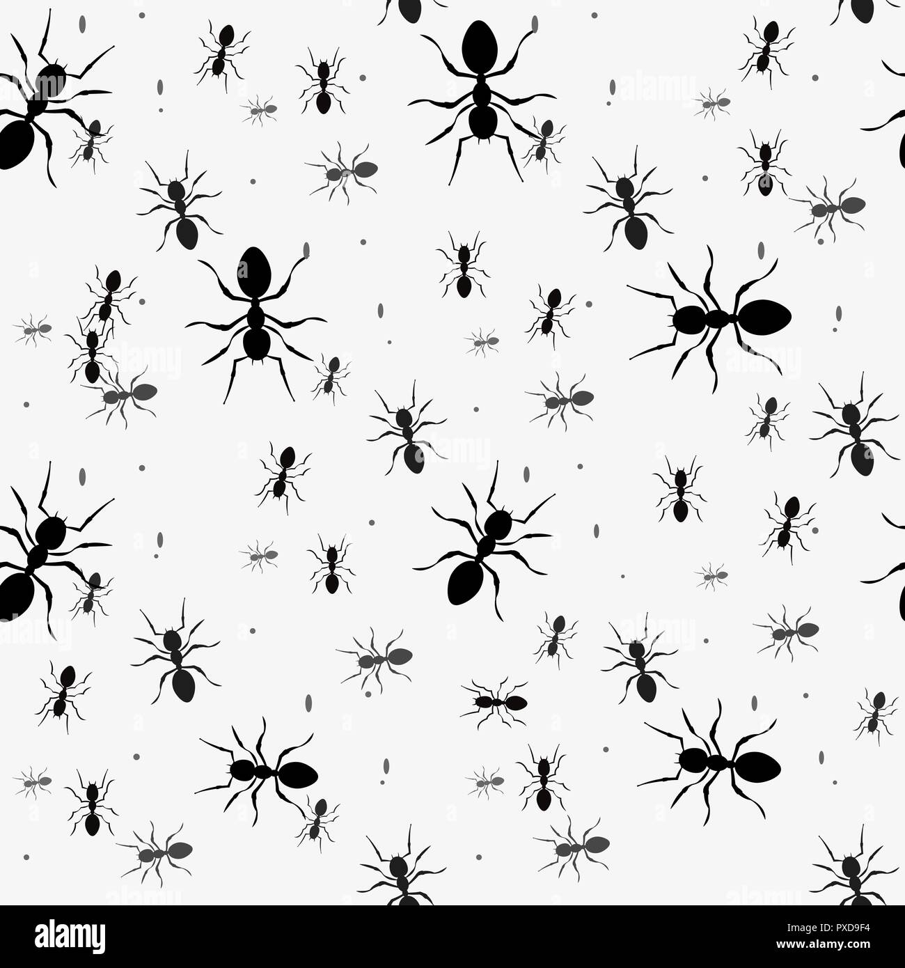 Motif transparent Ant. Noir et blanc motif transparent avec des fourmis. Animal fond Illustration de Vecteur