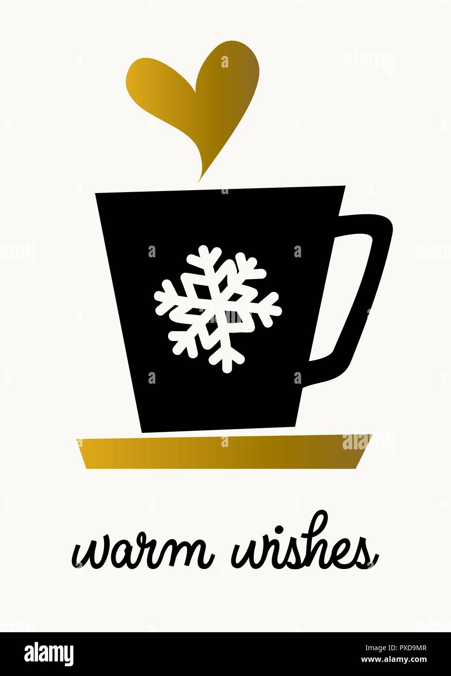 Conception de Noël avec une tasse en or et noir et texte voeux en noir sur fond blanc. Mignon et moderne carte de souhaits, les médias sociaux poster, pos Illustration de Vecteur
