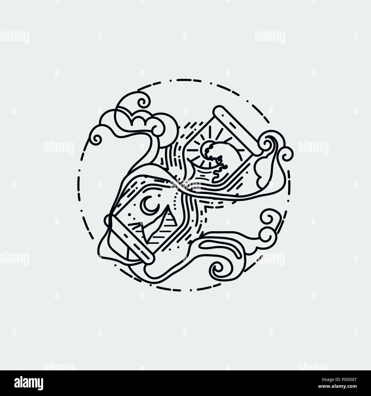 Hourglass sacrée - linéaire style design illustration isolé. Concept art vecteur de tatouage Illustration de Vecteur