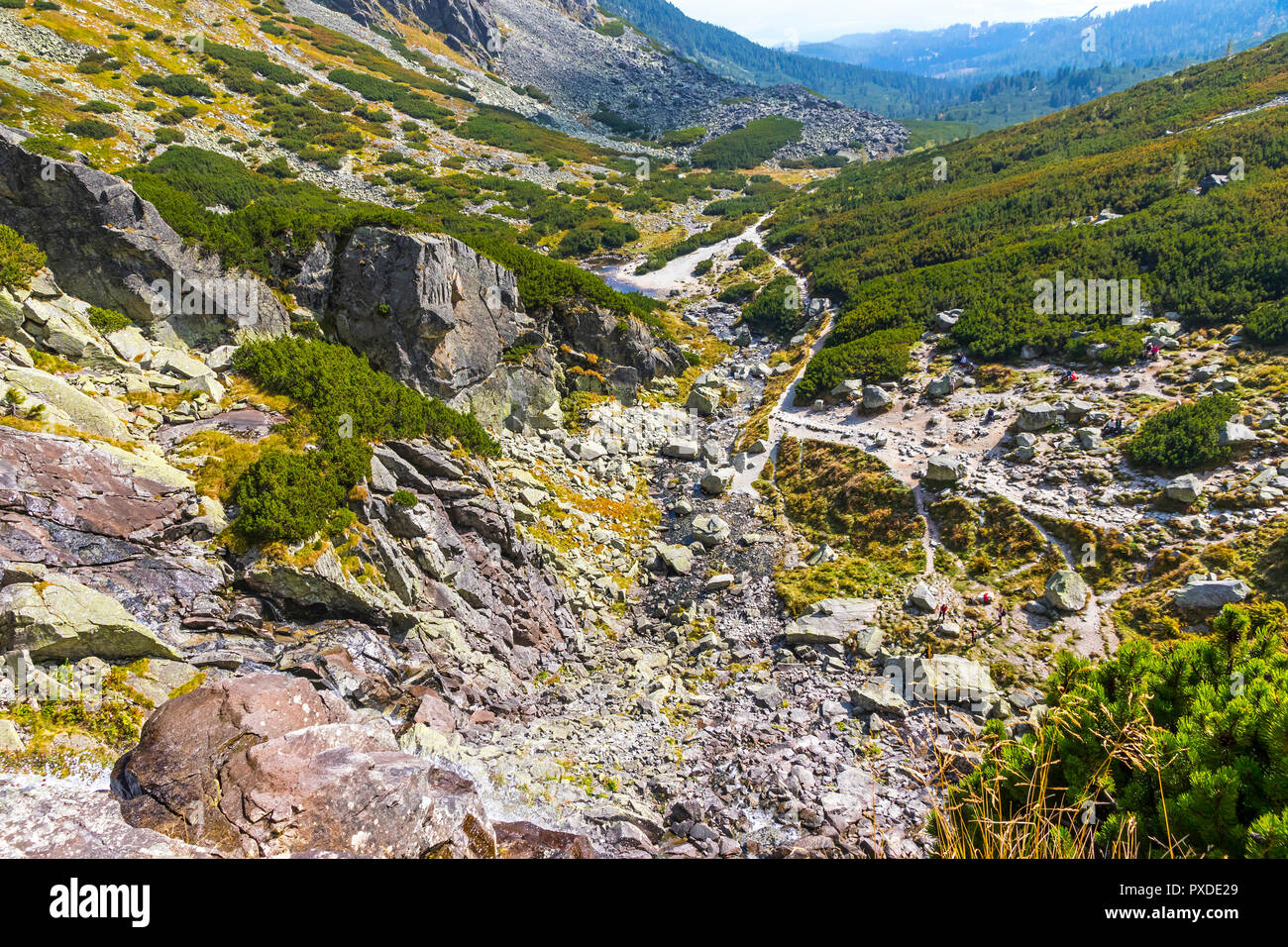 Randonnées en Hautes Tatras (Vysoke Tatry), en Slovaquie. Vallée Mlynicka. Au cours de la cascade Skok ( : Slovaque Vodopad Skok). 1789m. Banque D'Images