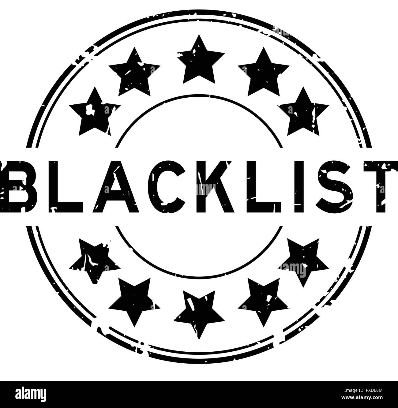 Grunge black liste noire avec étoile de tampon en caoutchouc rond Illustration de Vecteur