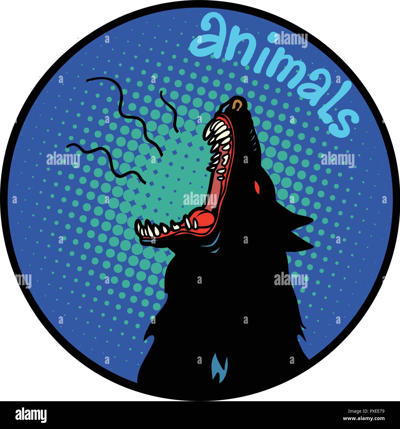 Wolf howls animaux symbole icône emblème cercle Illustration de Vecteur