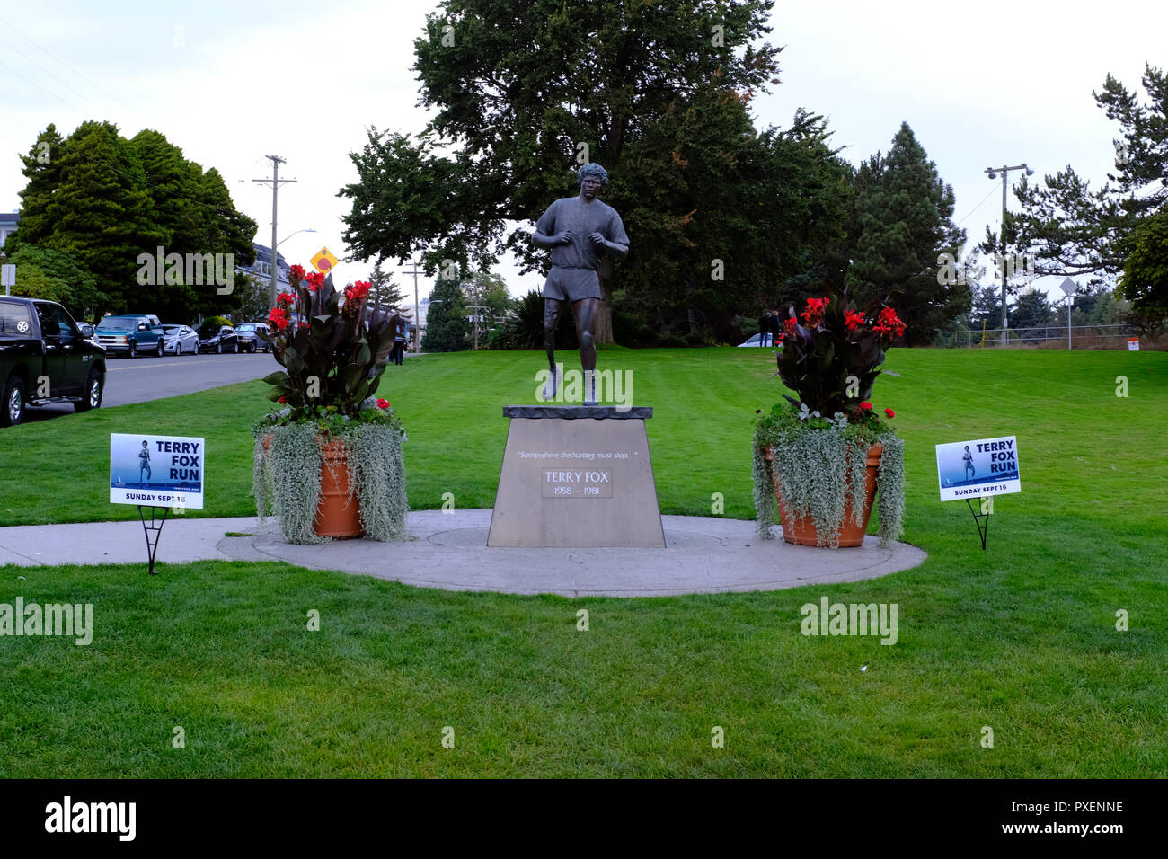 Statue de la course Terry Fox à Victoria, Colombie-Britannique, Canada Banque D'Images