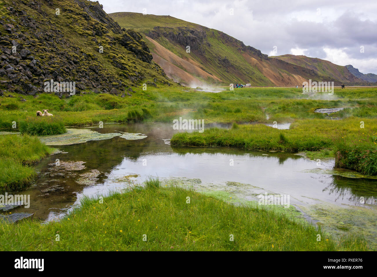 Landmannalaugar, ou le 'People's Pools', une vaste zone de beauté au coeur de la sierra méridionale avec la lave et du sable coloré forme Banque D'Images