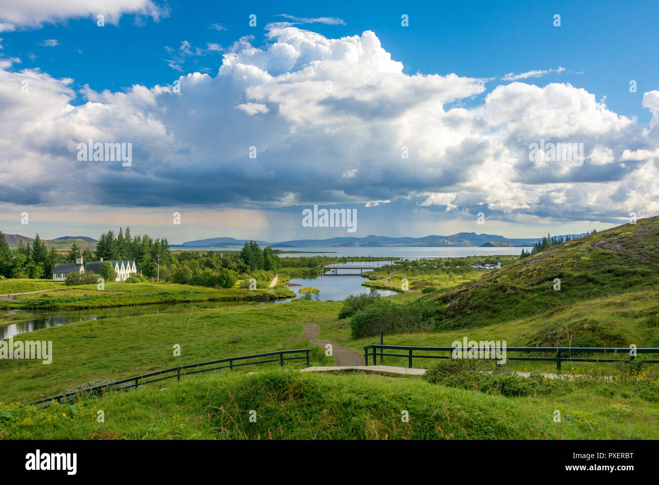 Scenic Le Parc National de Thingvellir en Islande's Golden Circle, un site du patrimoine mondial historique où l'un des premiers parlements nationaux a eu lieu Banque D'Images