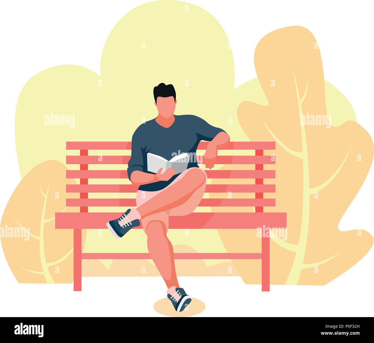 Homme assis sur un banc. Guy reading book. Banc de parc Vector Illustration Illustration de Vecteur