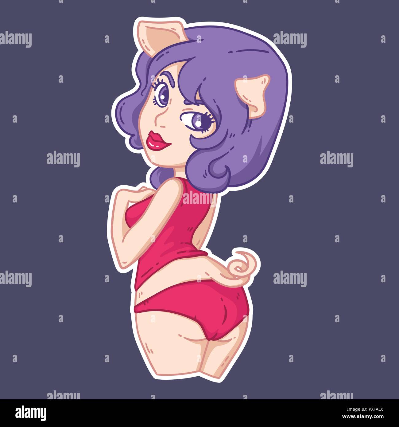 Piggy Sexy Girl. Symbole de 2019 ans. Nouvelle année 2019 signe du zodiaque. Vector illustration isolé sur fond blanc. Autocollant pour la conception des personnages, shir Illustration de Vecteur