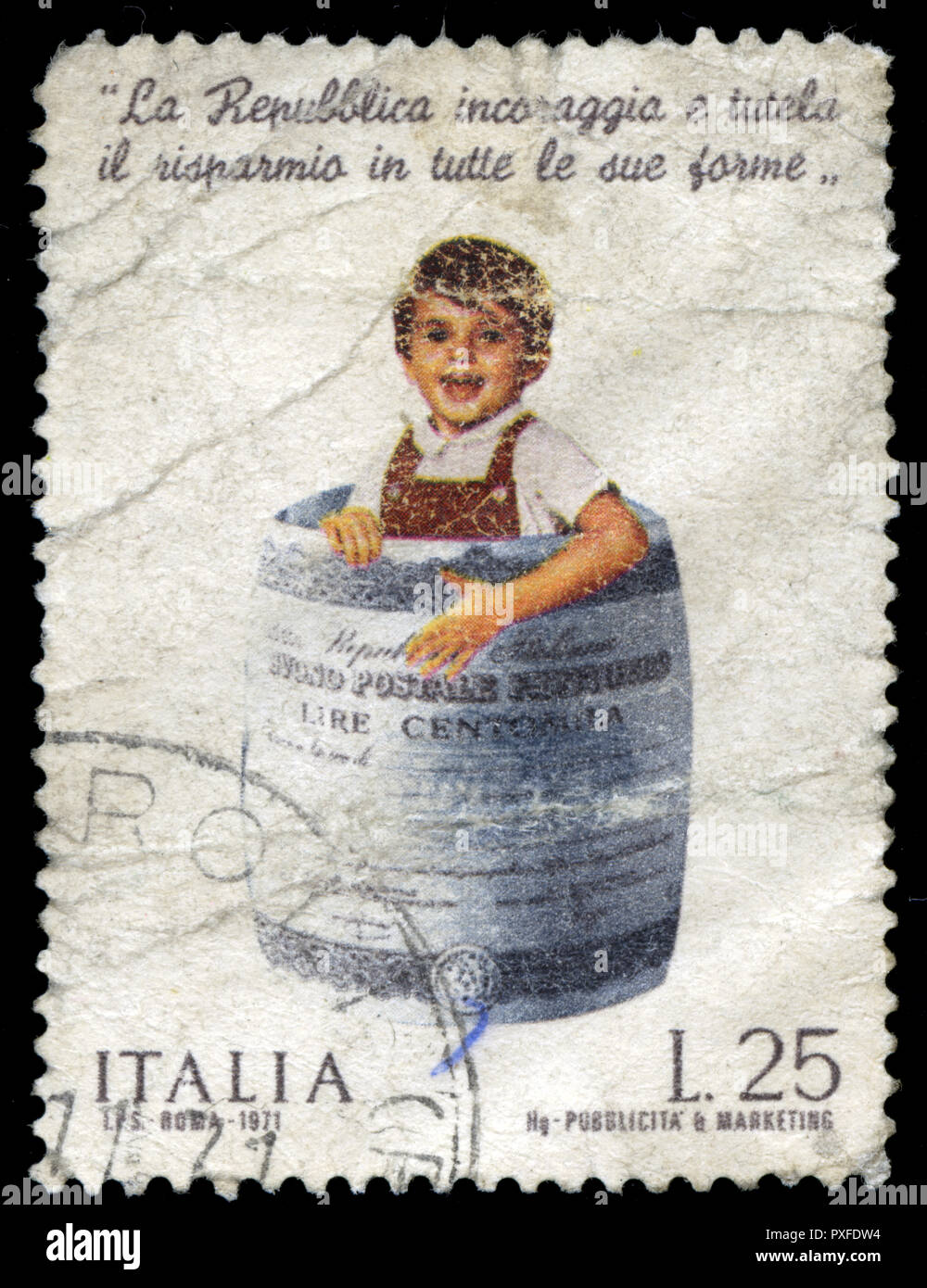 Timbre cachet de l'Italie dans la banque d'épargne postale série émise en 1971 Banque D'Images