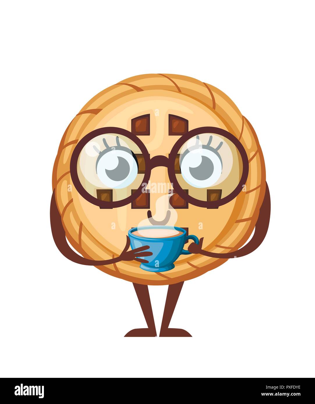 Les cookies au chocolat coupe tenir avec du café. Cartoon character design. Mascotte de l'alimentation. Télévision vector illustration isolé sur fond blanc. Illustration de Vecteur