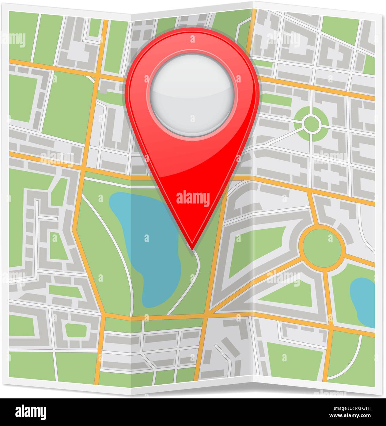 Plan de ville papier pliée avec marqueur de position rouge Illustration de Vecteur