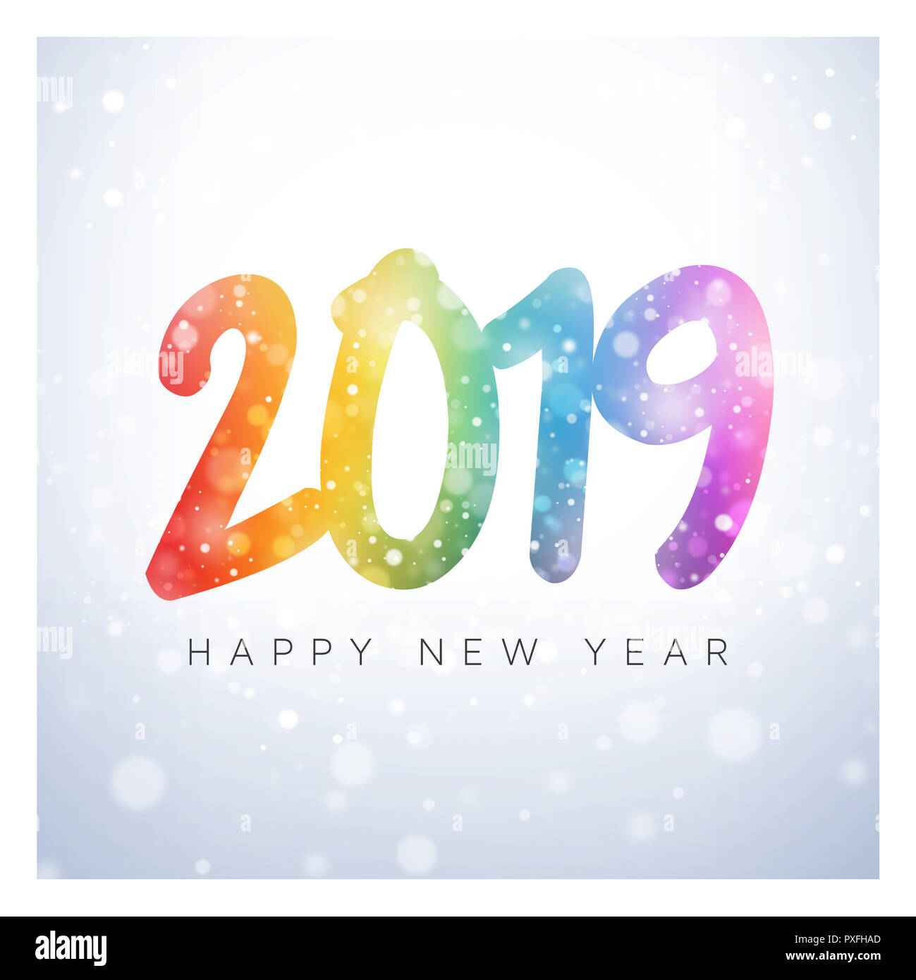 Date de l'an 2019 en couleur, sur un fond de neige en hiver Banque D'Images
