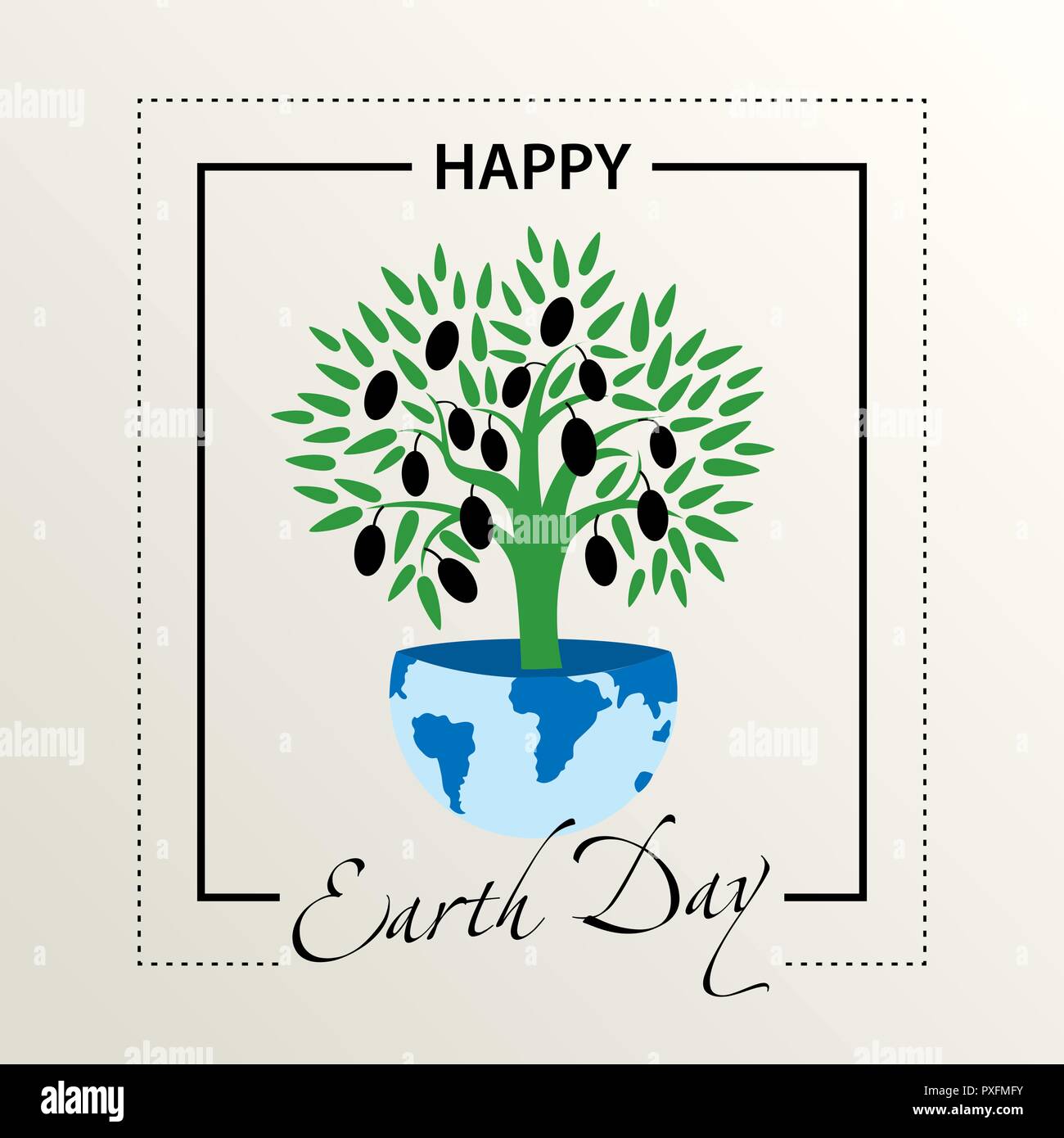 Carte postale Félicitations pour le jour de la terre. L'olivier pousse sur la terre. Cartes de vœux de modèle Illustration de Vecteur