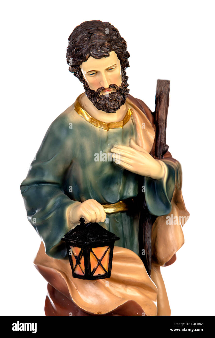 La figure de saint Joseph de la crèche de isoalted sur fond blanc Banque D'Images