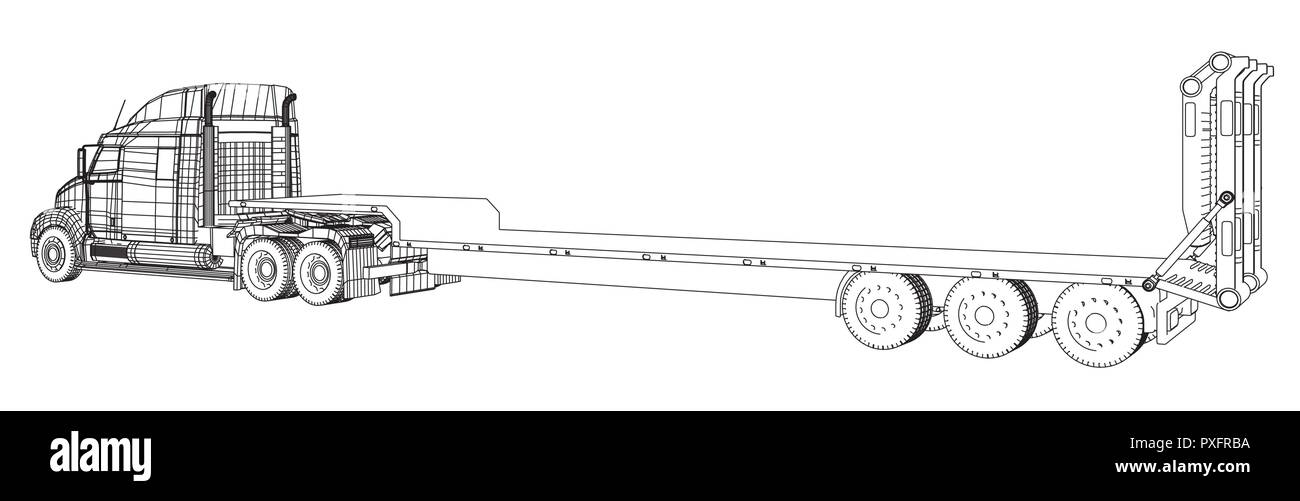 Camion remorque modèle. Wire-frame. Format EPS10. Le rendu 3D de vecteur Illustration de Vecteur
