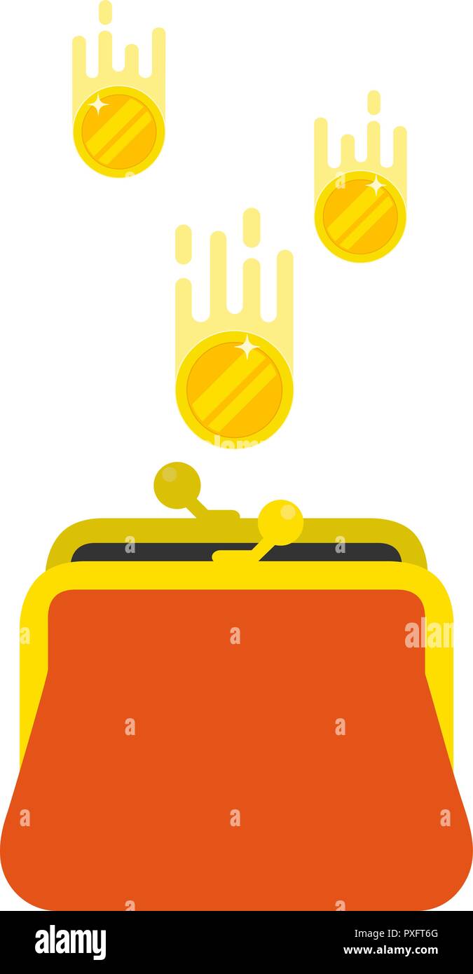 Des pièces d'or tomber dans un sac à main. La remise ou remboursement d'argent. Concept d'économiser de l'argent. Vector illustration isolé sur fond blanc. Illustration de Vecteur